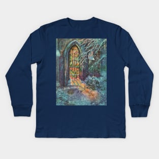 Vintage Stained Glass Church Window Kids Long Sleeve T-Shirt